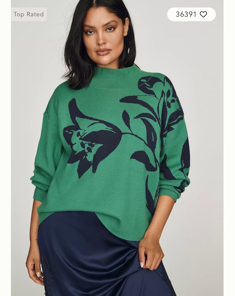 Anthropologie Maeve Sweater Womens 1X Green Blue Floral Mock Neck Carys Flower